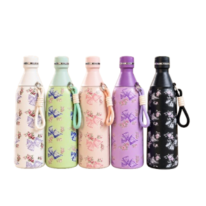 Floral Stainless Steel Insulated Water Bottle with Carry Strap