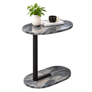 Modern Marble-Top C-Shaped Side Table