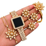 Luxury Gold Floral Crystal Jewelry & Watch Set