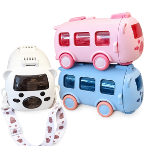 Kids Cartoon Bus Toy & Water Bottle Set