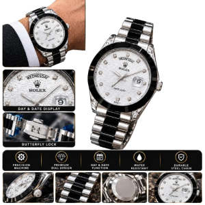 Black & Silver Luxury Day-Date Men's Watch