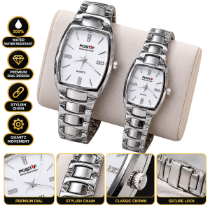 POSITIF Silver Couple Watches Set – Water-Resistant Quartz Watches