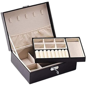 Black Jewelry Organizer Box with Beige Interior
