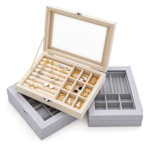 Jewelry Organizer Box with Glass Lid