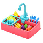 Kids Electric Toy Kitchen Sink Playset with Dishes, Utensils & Pretend Food